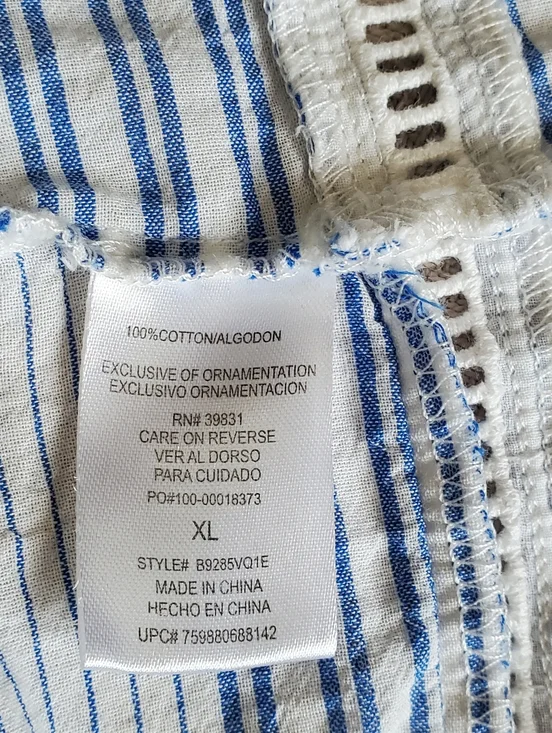 Democracy Blue Striped Boho Peasant Top with Red Embroidery and Lace Trim - Picture 13 of 14